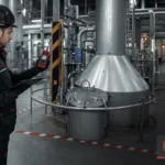 Specjalista wykonujący pomiary detektorem gazu podczas oceny zagrożenia wybuchem
