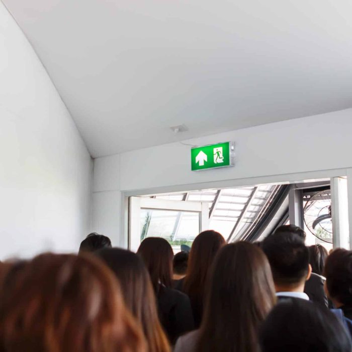 People escape to fire exit door